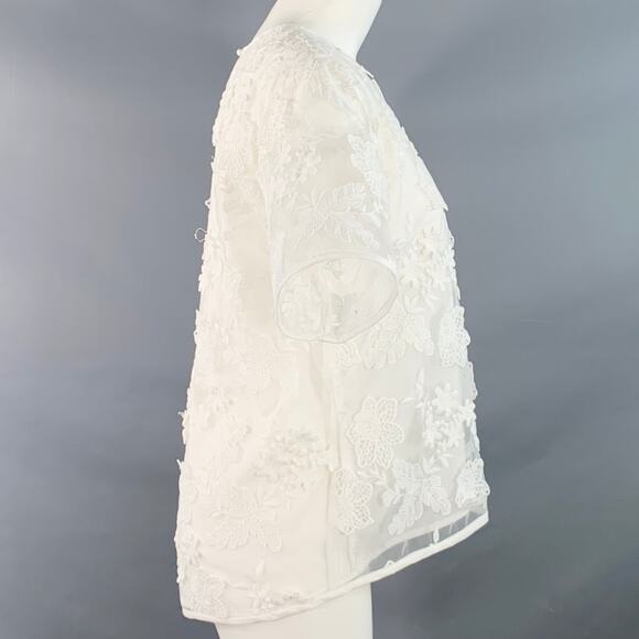 CYNTHIA ROWLEY XS White Polyester Blend Lace Oversized Short Sleeve Dress Top - Picture 3 of 7